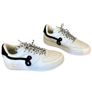 John Geiger GF-01 White Pebbled Leather Black Chenille sneakers size 12